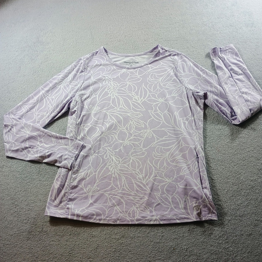 Hang Ten Womens UV Protection Top Purple Medium UPF 50+ Floral Long Sleeve